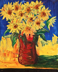 Sunflowers in Red Vase  24x30 Oil on Canvas 5,000.00